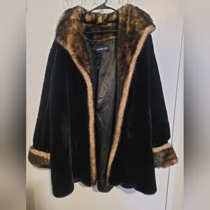 London Fog Black and Brown Faux Fur Coat
